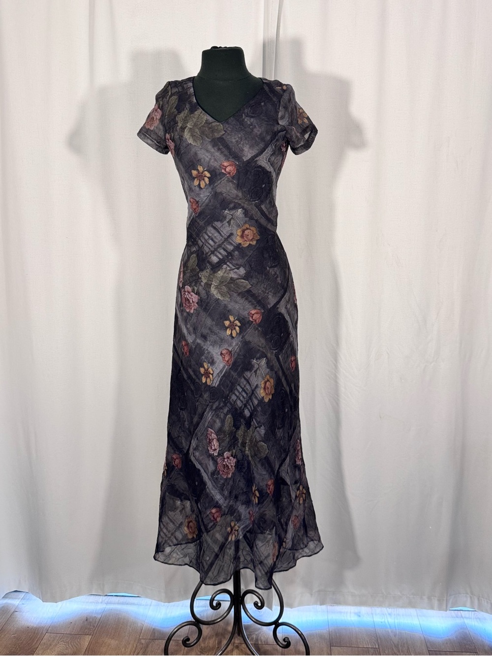 Vintage 90s Summit Collection Floral Chiffon Maxi Dress